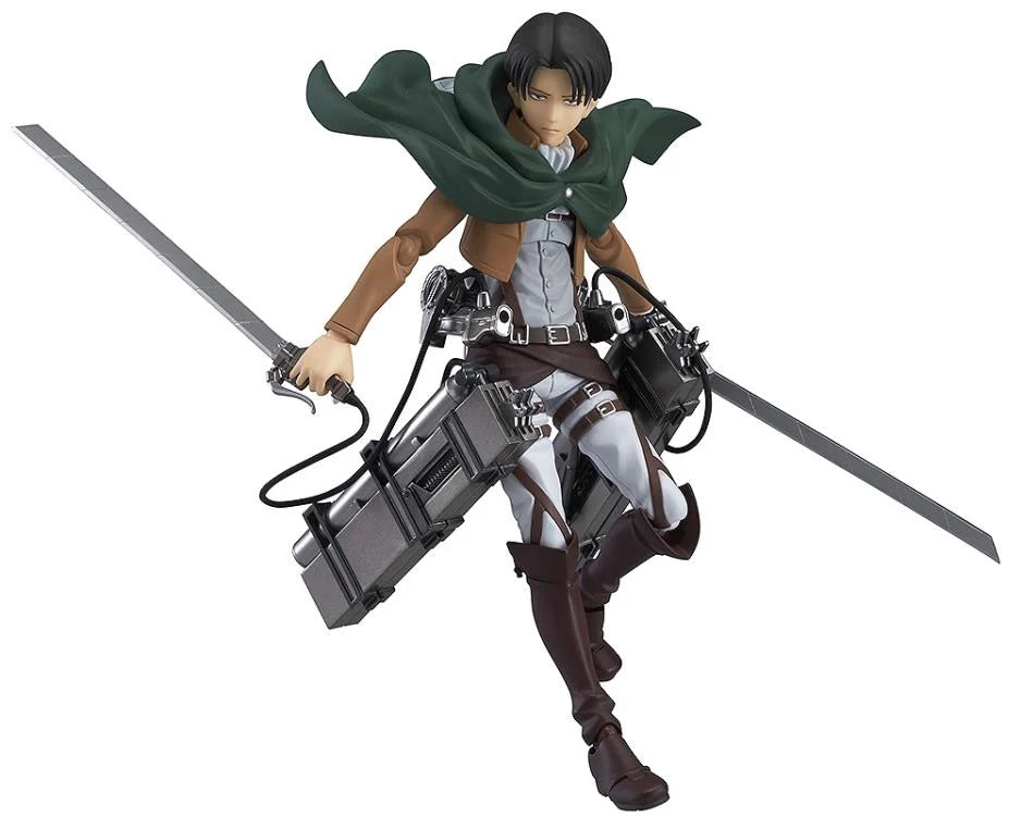 
                  
                    Levi figma figure with interchangeable faceplates, hand parts, dual blades, and maneuvering equipment. Highly articulated plastic material.
                  
                