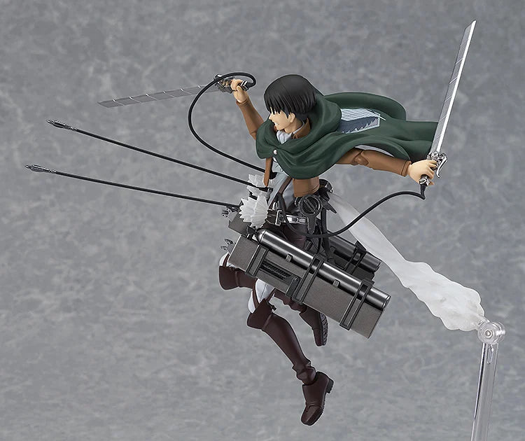 
                  
                    Levi figma figure with interchangeable faceplates, hand parts, dual blades, and maneuvering equipment. Highly articulated plastic material.
                  
                